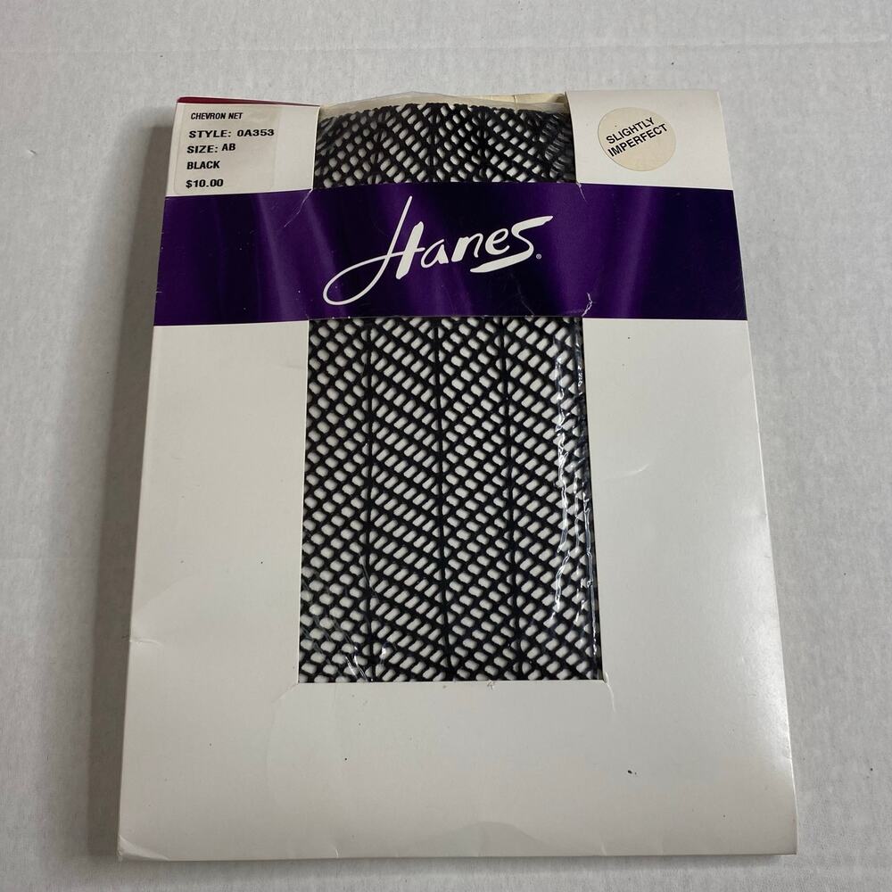 Hanes Fishnet Chevron Net Vintage Tights Black Imperfect Size AB Grunge Goth - Picture 2 of 12